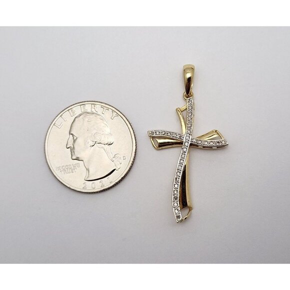 Unique 14K Solid Two Tone Multi Color Gold Religious Diamond Cross Charm Pendant - Picture 11 of 14